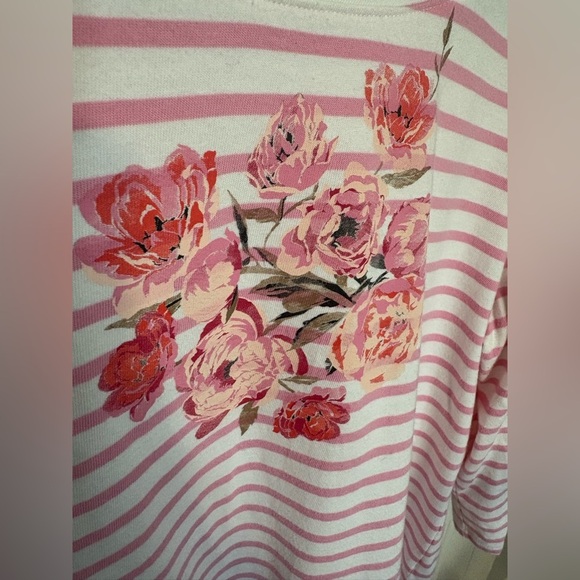 Talbots Scoop Neck Tee in Peony Stripe | White & Pink | Women’s XLP - Picture 6 of 10